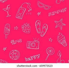 Seamless pattern with contour tattoo icons. Hipster style. Ornament for textile and wrapping. Vector summer background.