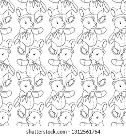 Seamless pattern of contour Teddy bear on white background