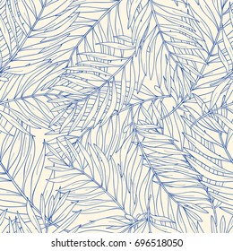 Seamless pattern with contour tropical palm leaves. nature background.