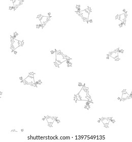 Seamless pattern of contour of volcanic eruption with palm trees, which can be used as a coloring. Isolated on white background. Vector illustration.