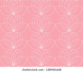 Seamless Pattern With Contour Of Water Lilies Or Lotos. Soft Color Texture, Wallpaper, Background.