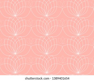 Seamless pattern with contour of water lilies or lotos. Soft color texture, wallpaper, background.