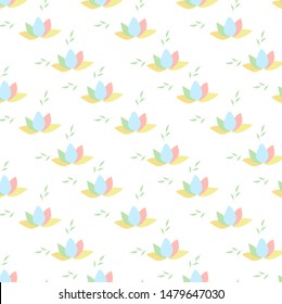 Seamless pattern with contour of water lilies or lotos. Whiter color texture, wallpaper, background.