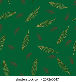 Seamless pattern, contour of yellow and red leaves. Autumn theme for textiles, wrappers, packaging