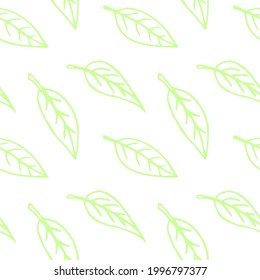 Seamless pattern of contoured leaves isolated on white background, hand drawn outline in sketch style, doodle. Simple vector texture for fabric, invitations, home textiles, nature design