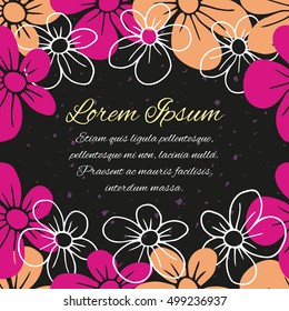 Seamless pattern with the contours of colorful flowers on an abstract background. Greeting cards, web design, banners, booklets, brochures.