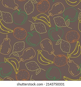 Seamless pattern, contours of different fruits