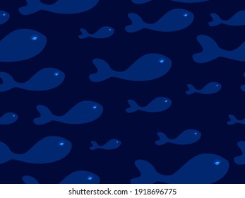 Seamless pattern with the contours of fish on a blue background. Background for printing on paper, banner and fabric. Vector illustration