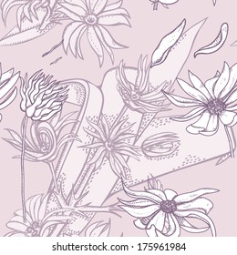 Seamless pattern contours flowers