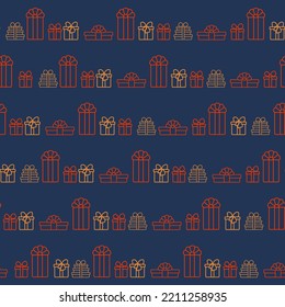 Seamless pattern with contours of gifts. Festive flat style design for packaging and print. Vector.