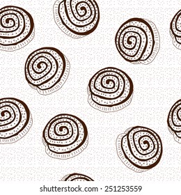 Seamless Pattern With Contours Of Hand Drawn Cinnamon Rolls. Vector Illustration.