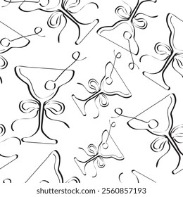 seamless pattern with the contours of original glasses like buds drawn with a black contour, for Valentine's Day