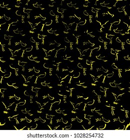 Seamless pattern with contours of ornamental birds on a black background