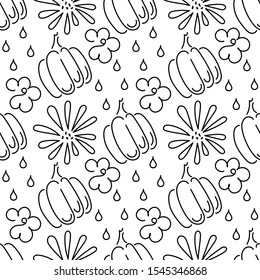 Seamless pattern. The contours of the pumpkin and flowers. The autumn theme. Vector background for fabric, wrapping paper, Wallpaper, stationery, bedding and other surfaces.