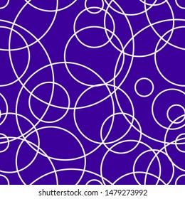 Seamless pattern with the contours of white circles on a blue background. For wrapping paper, print and fabric. Vector illustration