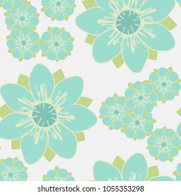 Seamless pattern. Contrast of sizes. Fictional flowers. Fashionable texture.