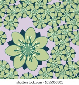 Seamless pattern. Contrast of sizes. Fictional flowers. Fashionable texture.