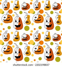 seamless pattern contur and spot drawings, halloween pumkin vector illustration