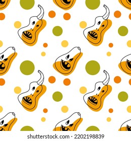seamless pattern contur and spot drawings, halloween pumkin vector illustration