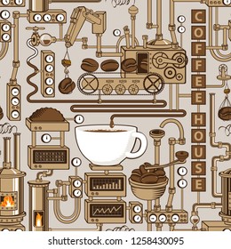 seamless pattern with a conveyor coffee production