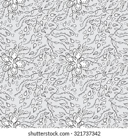 Seamless pattern with convoluted floral ornament. Vector illustration