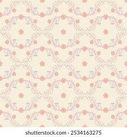 Seamless pattern with convolvulus plant, its flowers, and leaves. Retro template for fashion prints. Beige background. Floral vector illustration