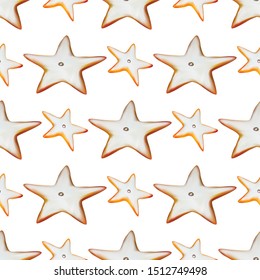 Seamless pattern cookie star in cartoon style. Abstract background. Seamless texture. Vector graphic. Winter season. Wrapping paper. Tasty bakery. Xmas background. Isolated vector.
