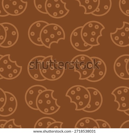 Seamless Pattern Cookies Biscuits Brown Color Line Art. Vector Illustration