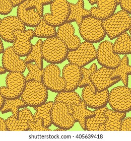 Seamless pattern of cookies biscuits on green background
