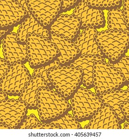 Seamless pattern of cookies biscuits on yellow background