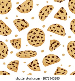 seamless pattern from cookies with chocolate. Cartoon style. Vector illustration. Isolated on white.