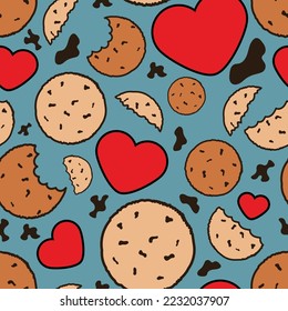 A seamless pattern of cookies and chocolate crumbs