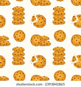 Seamless pattern of cookies with chocolate crumbs.