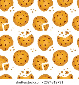Seamless pattern of cookies with chocolate crumbs.