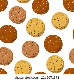seamless pattern of cookies with confectioners sprinkles.round cookies lie on top of each other.flat style color vector illustration.set of grocery vector illustrations.