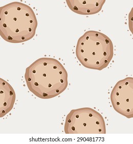 Seamless pattern with cookies and crumbs on light background. Vector illustration.