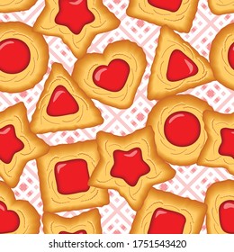 seamless pattern of cookies of different shapes - heart, triangle, square, circle, star