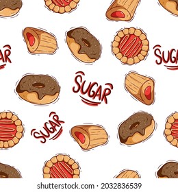 seamless pattern of cookies and donut with doodle or hand draw style