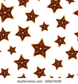 Seamless pattern from cookies in form star. Christmas festive decoration. Vector isolated illustration