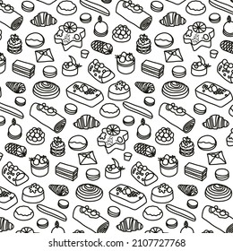 seamless pattern with cookies hand drawn in doodle style. Vector illustration