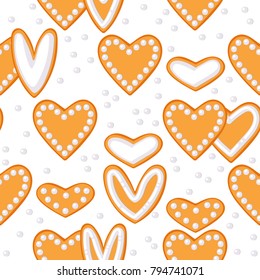 Seamless pattern of cookies hearts. Great for Valentine's Day, Mother's Day, scrapbook, gift wrapping paper, textiles. Vector illustration