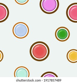 Seamless pattern
cookies with jam on a gentle mint background.