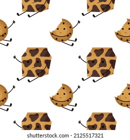 nahtloses Muster von Cookies und Milchschokolade auf weißem Hintergrund