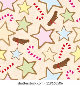 Seamless pattern with cookies on light background
