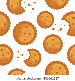 Seamless pattern with cookies on white background. Vector illustration.