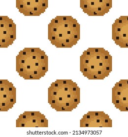 seamless pattern of cookies in pixel style on white background