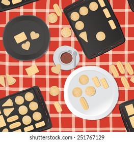 Seamless pattern of cookies in trays.