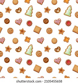 Seamless pattern with cookies.Vector colorful illustration on the white background.