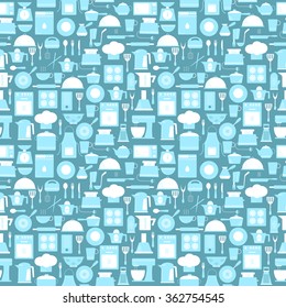 Seamless pattern of cooking restaurant  and kitchen utensil. Food appliances background icons set. Vector illustration with kitchenware