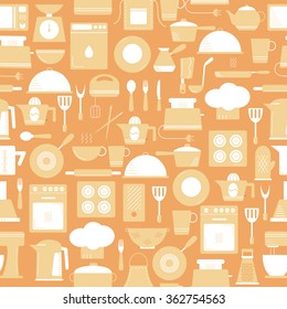 Seamless pattern of cooking restaurant  and kitchen utensil. Food appliances background icons set. Vector illustration with kitchenware